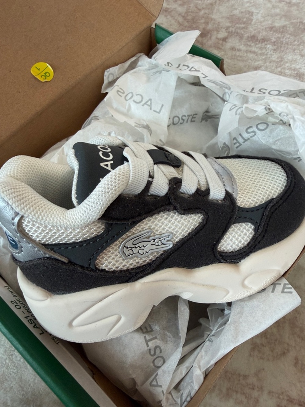 Lacoste Kids Black, White and Gray Mesh Athletic Sneakers